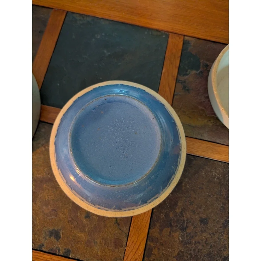 VINTAGE  POTTERY SET OF 4 NESTING Crock STONEWARE BOWLS.Wide Band. Primitive